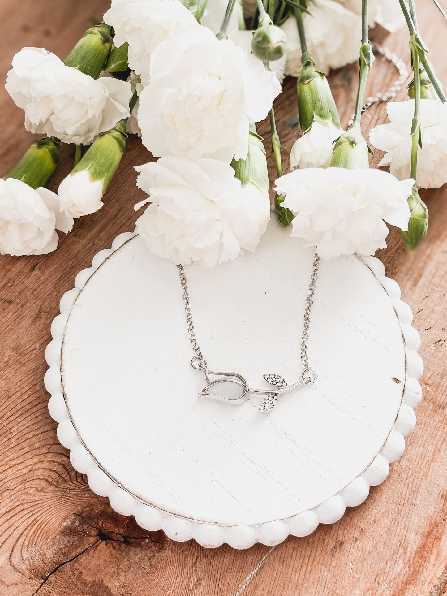 Beautiful Silver and Smokey Stone Tulip Necklace