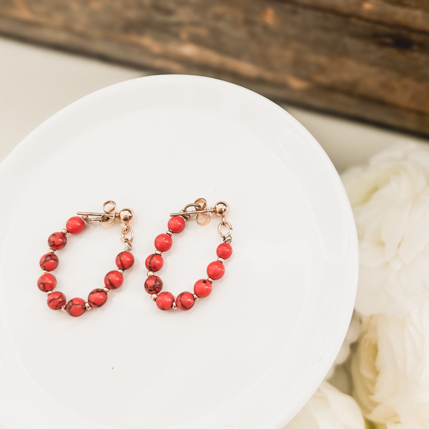 Beautiful Red Huggie Hoops