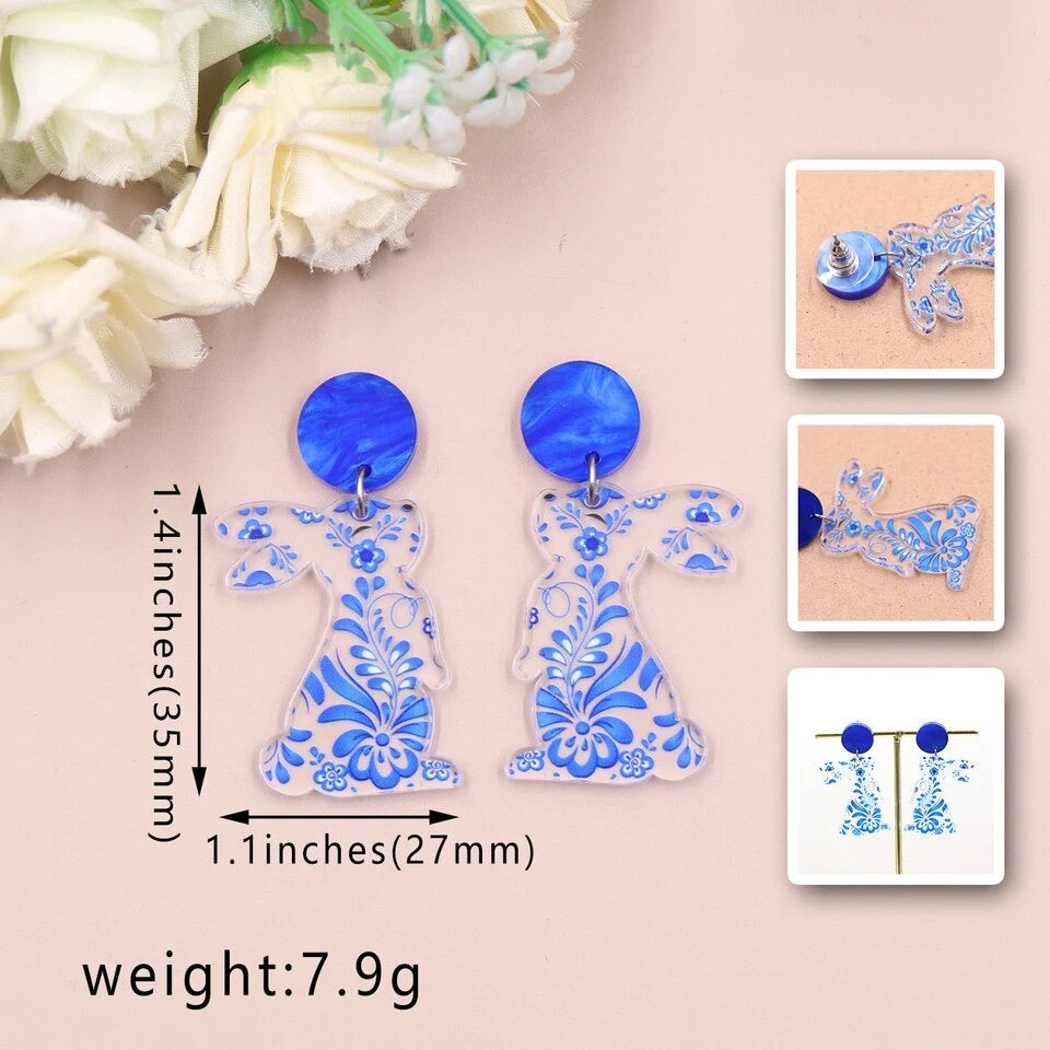 Beautiful Blue Acrylic Bunny Earrings