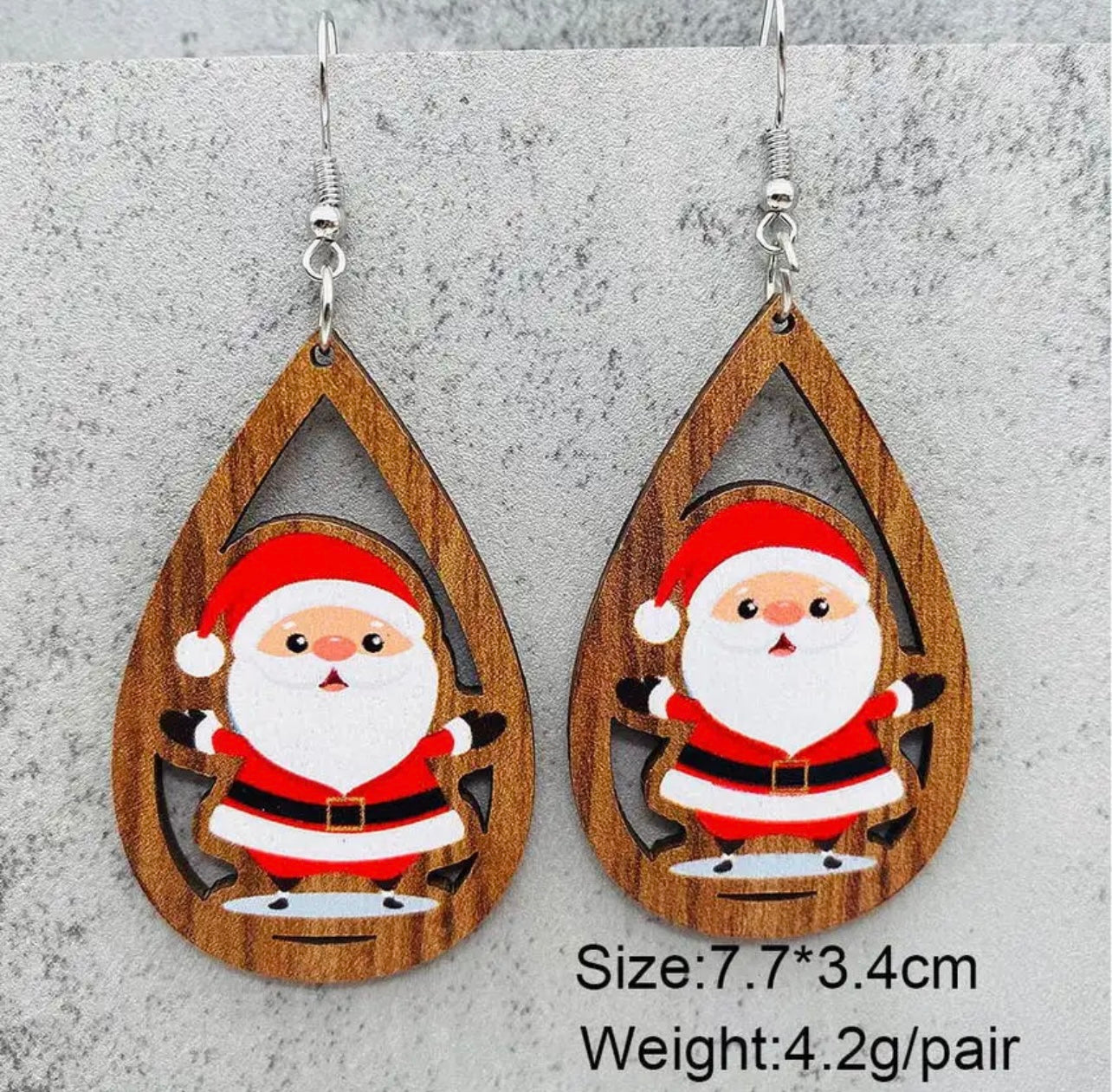 Adorable Wooden Santa Earrings