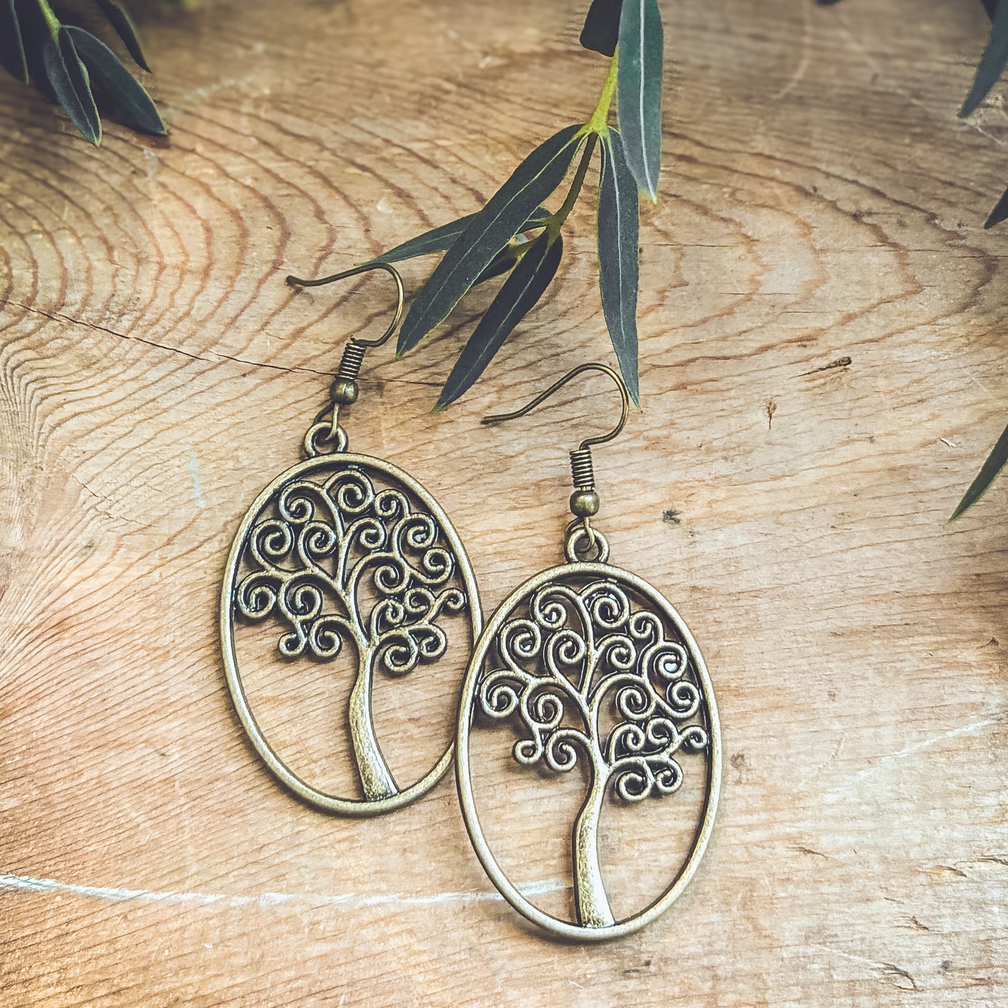 Beautiful Bronze Swirling Tree Earrings