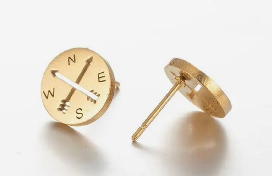 Beautiful Gold or Silver Compass Stud Earrings