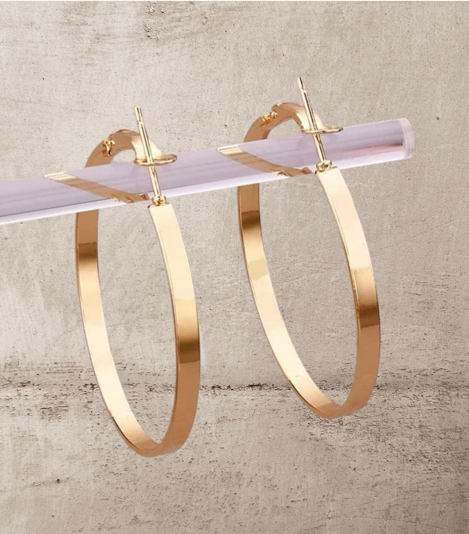 Beautiful Flat Gold Hoop Earrings