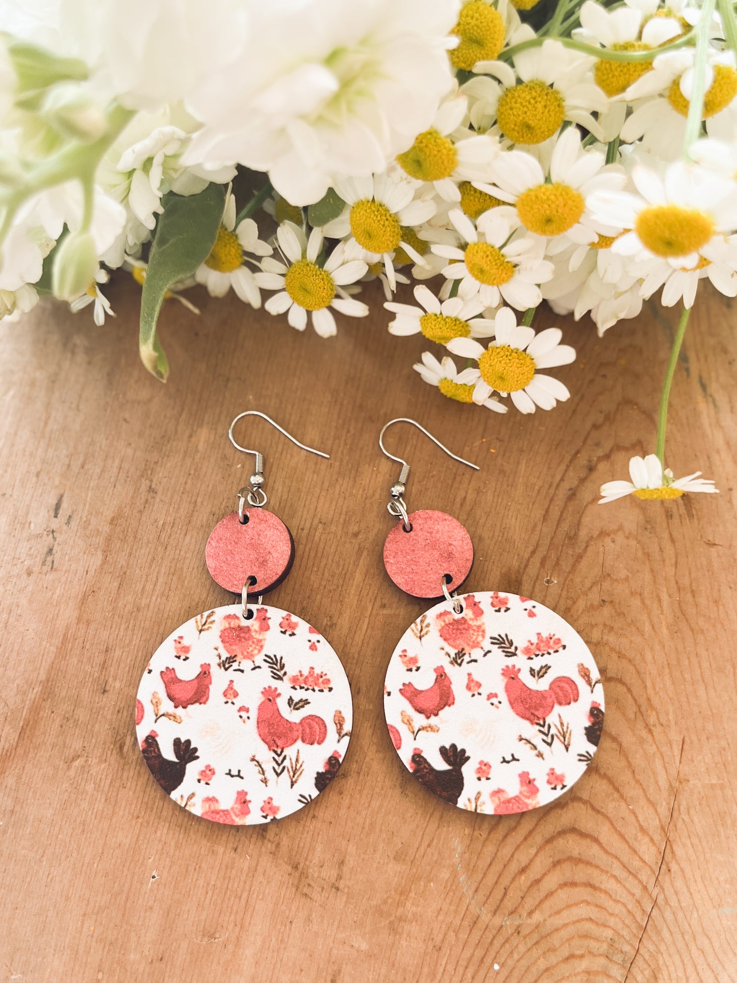 Adorable "The Penelope" Wooden Chicken Earrings