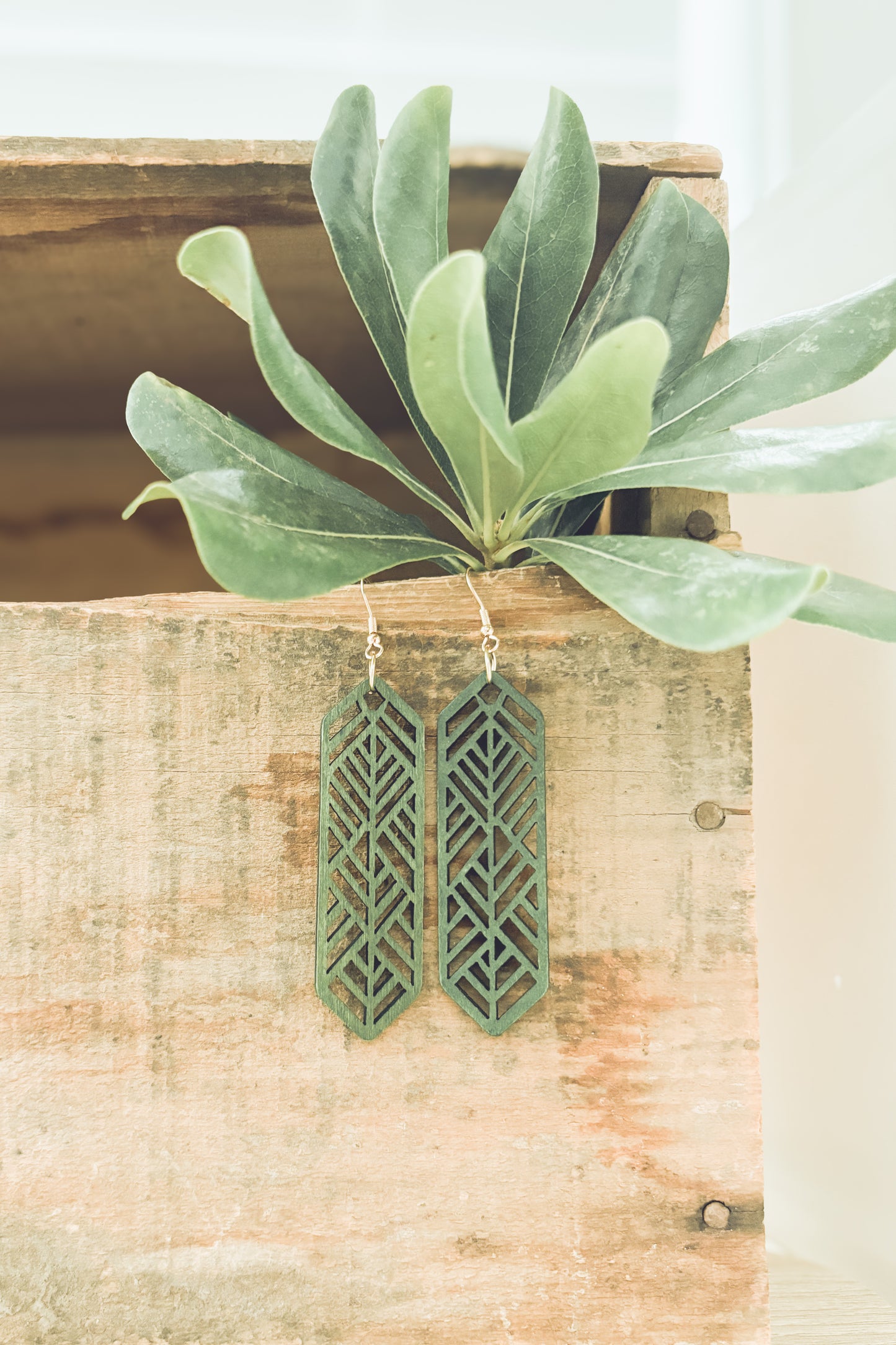 Beautiful Green Wooden Laser Cut Earrings