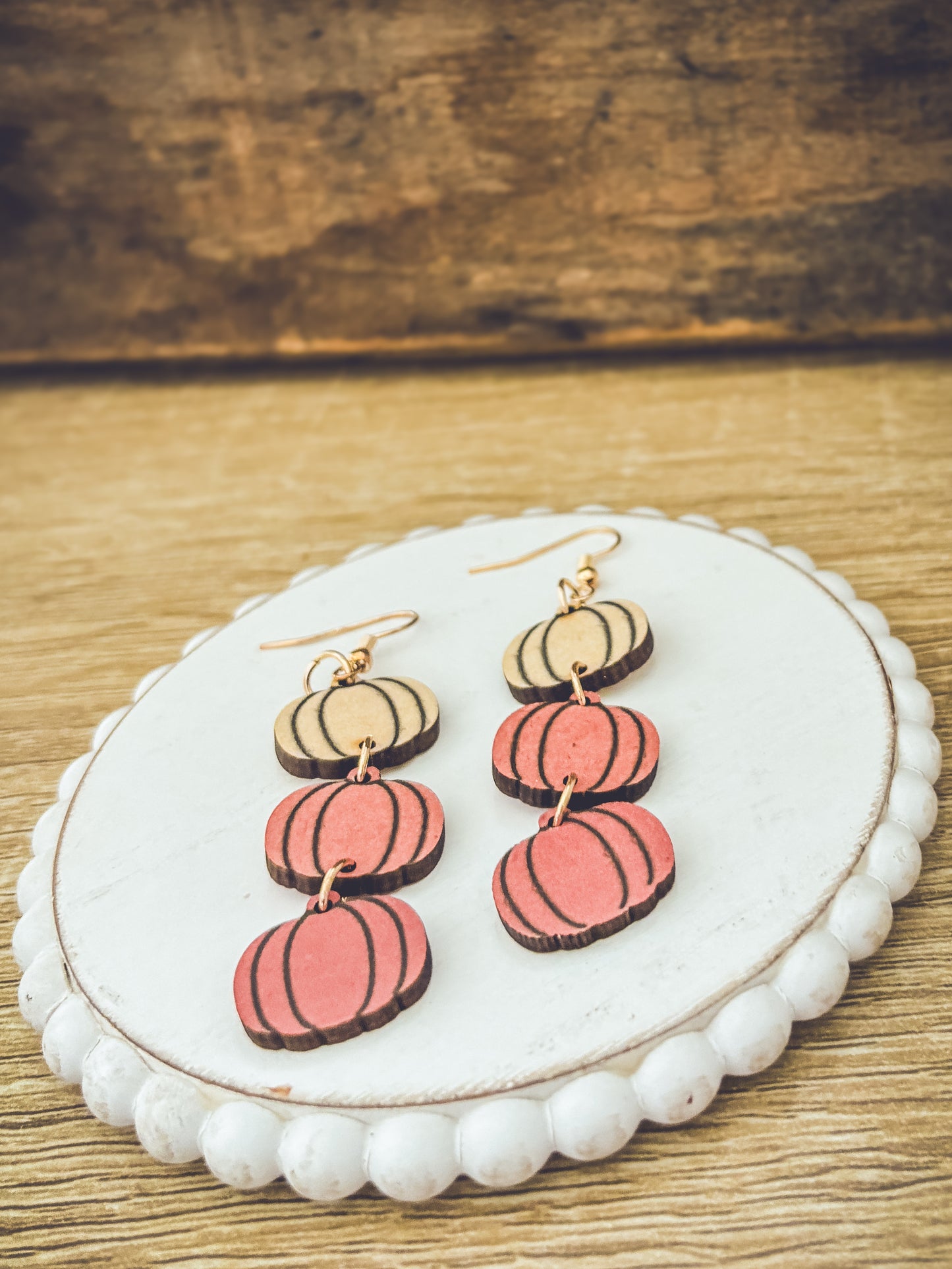 Beautiful Fall and Autumn Wooden Pumpkin Earrings