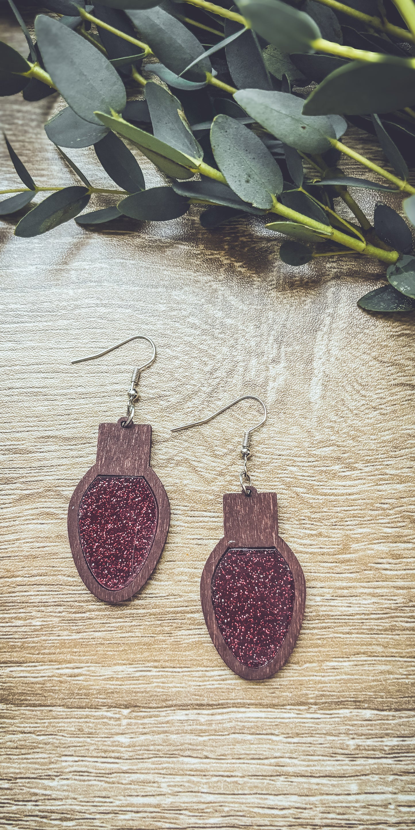 Beautiful Wood Christmas Bulb Earrings