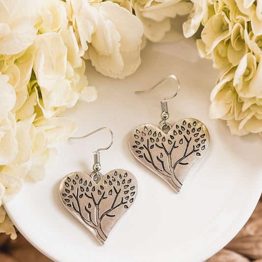 Beautiful Silver Heart Forest Earrings