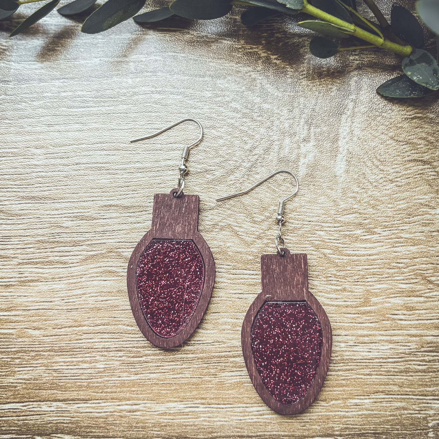 Beautiful Wood Christmas Bulb Earrings