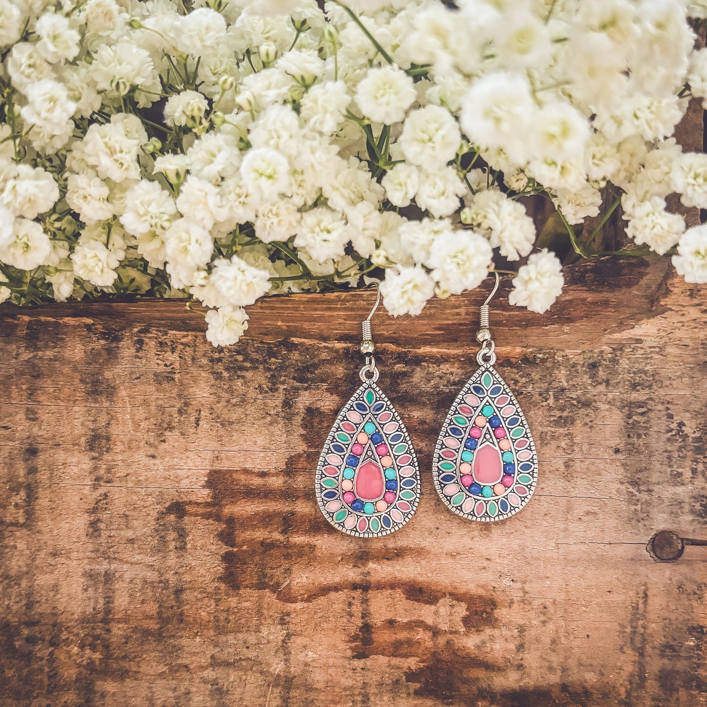 Beautiful Boho Pink Drop Earrings