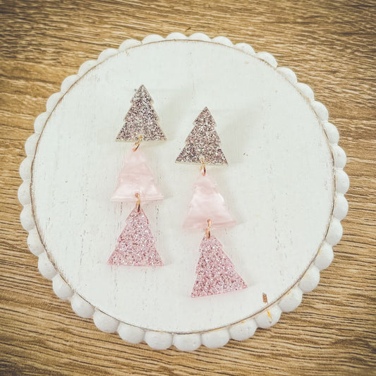 Beautiful Pink Glimmer Christmas Tree Earrings