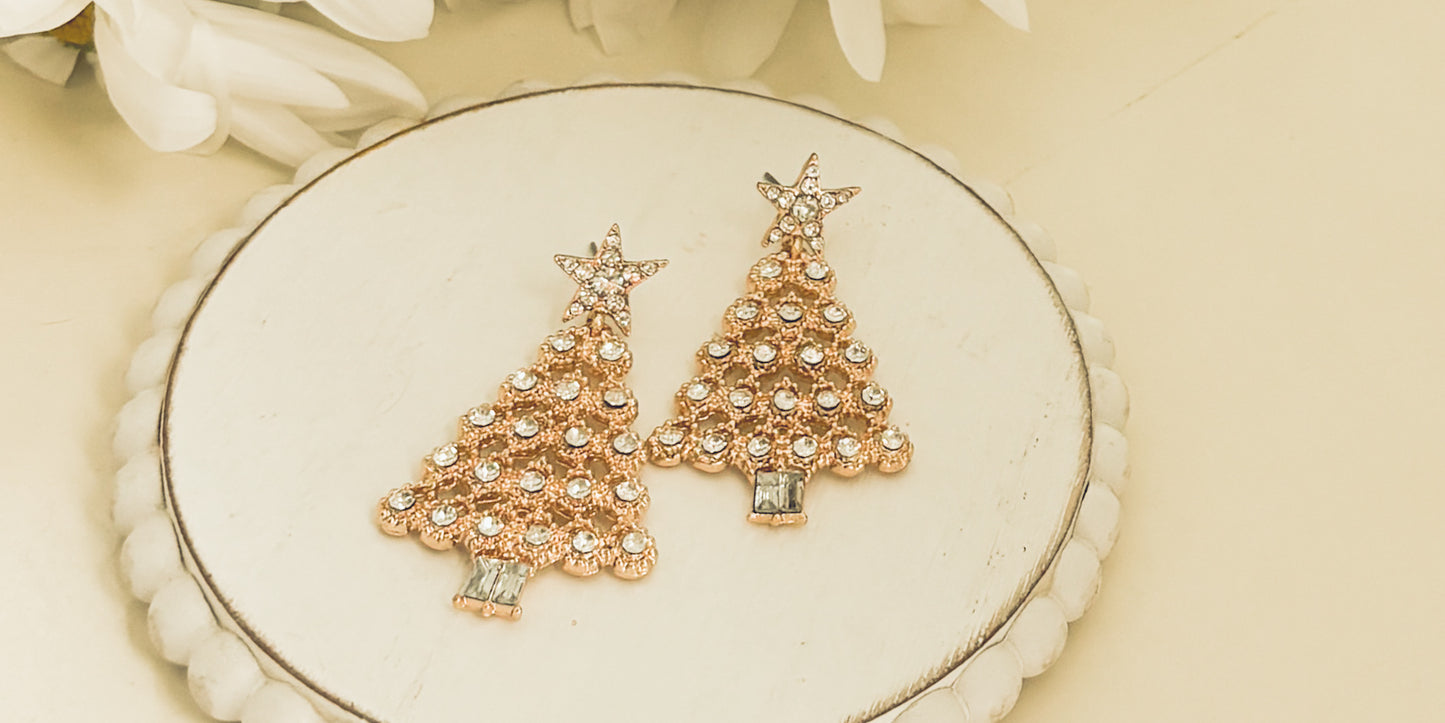 Beautiful Gold and Crystal Christmas Tree Earrings