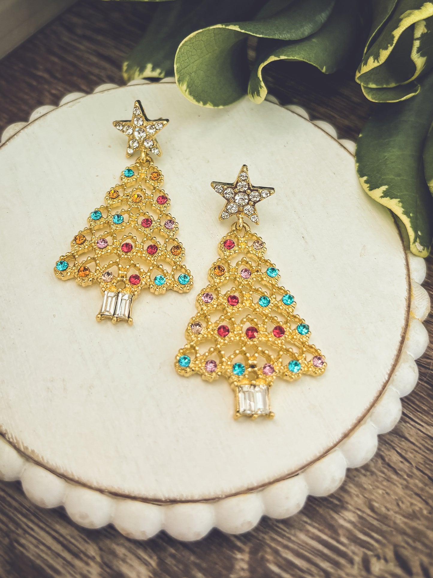 Beautiful Gold and Crystal Christmas Tree Earrings