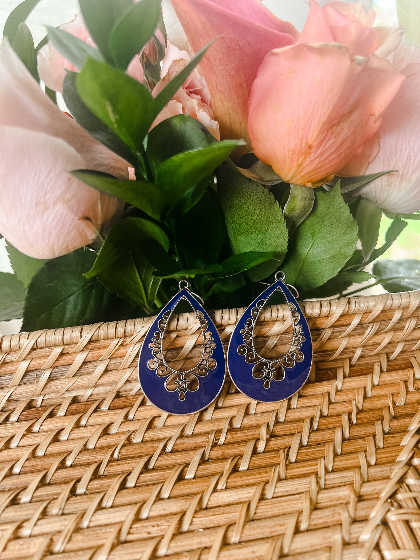 Beautiful Dark Blue and Silver Drop Earrings