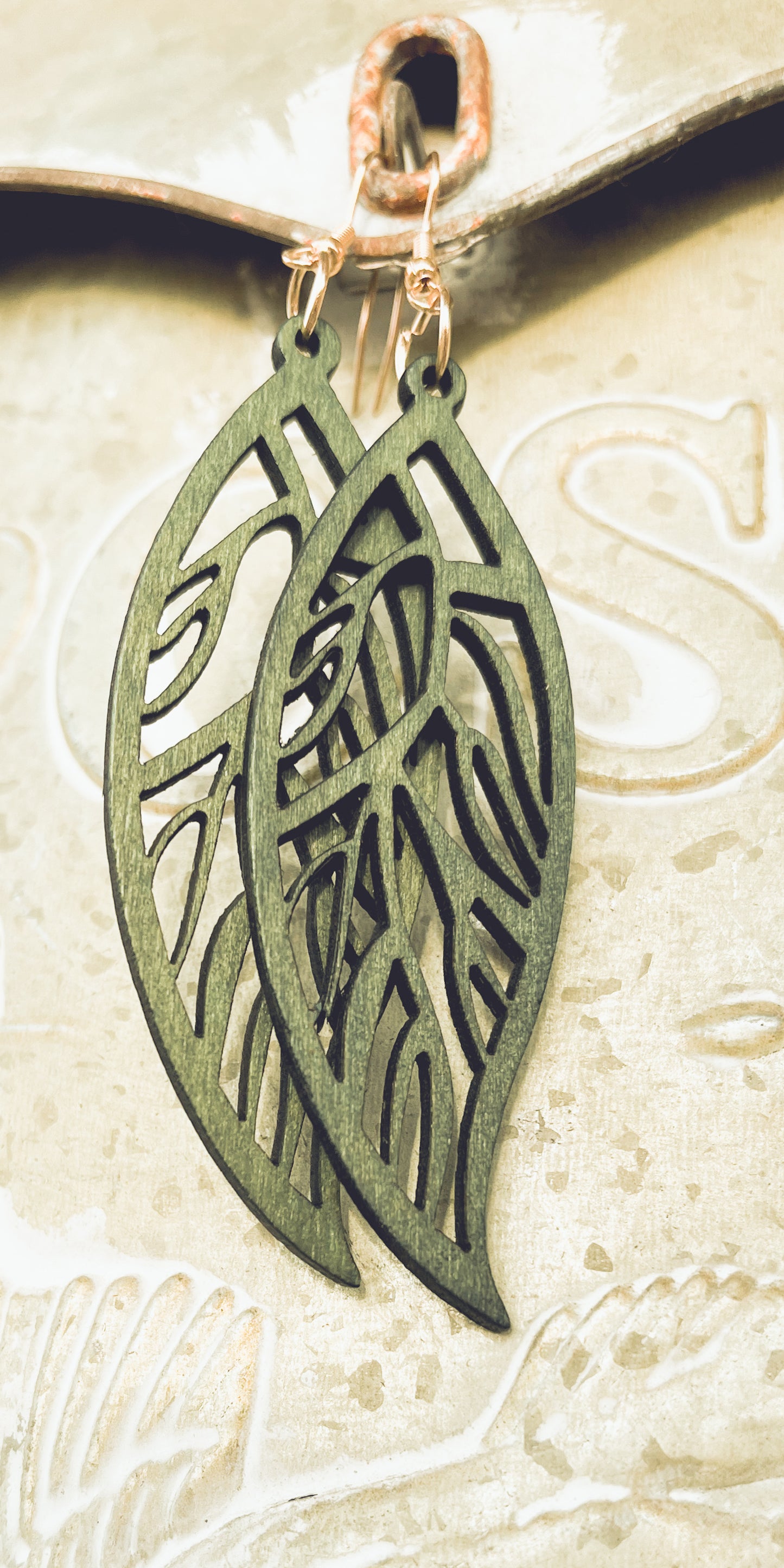 Beautiful Green Wood Leaf Earrings