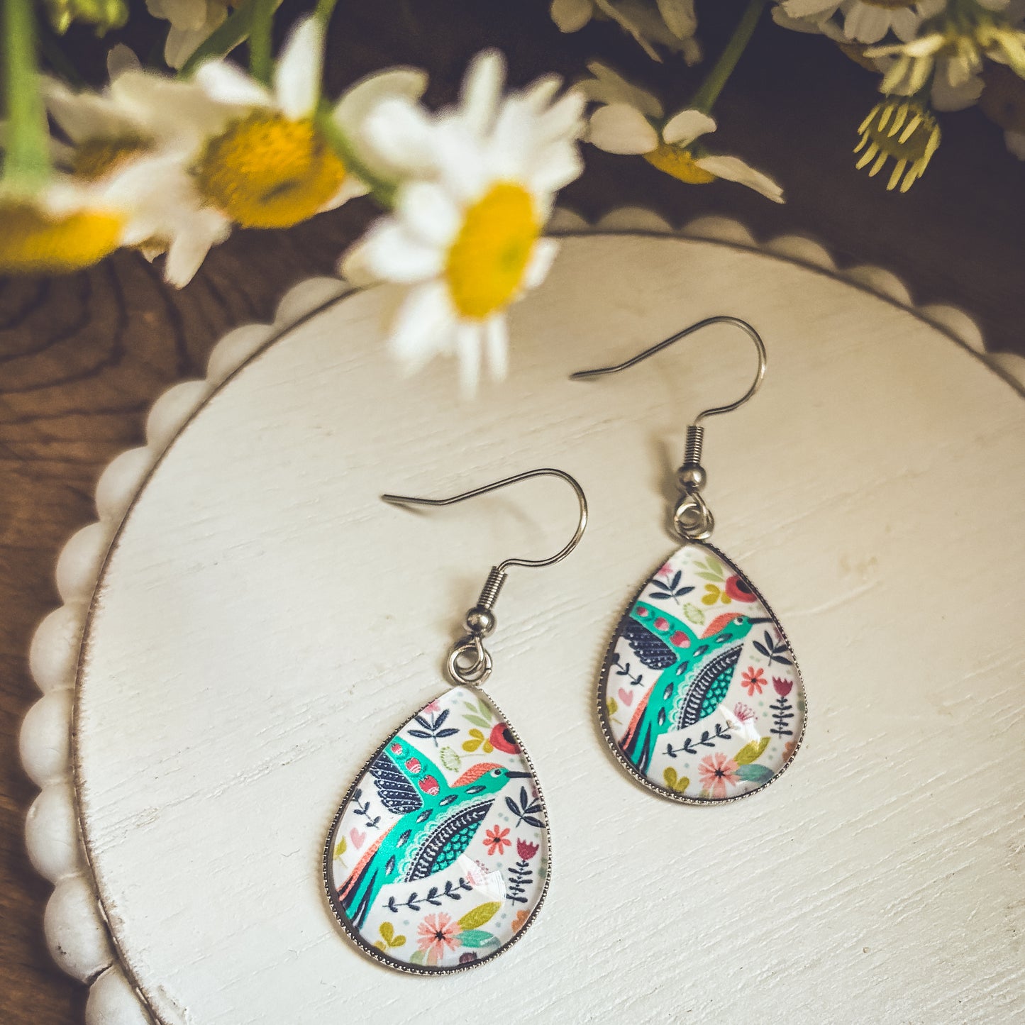 Beautiful Glass Like Folk Bird Earrings