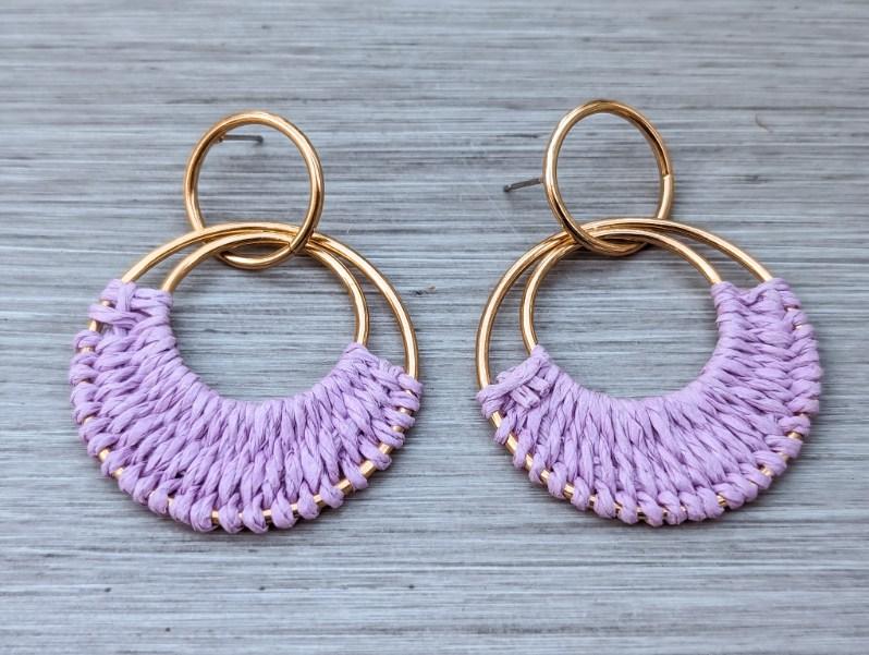 Beautiful Purple Raffia Hoop Earrings