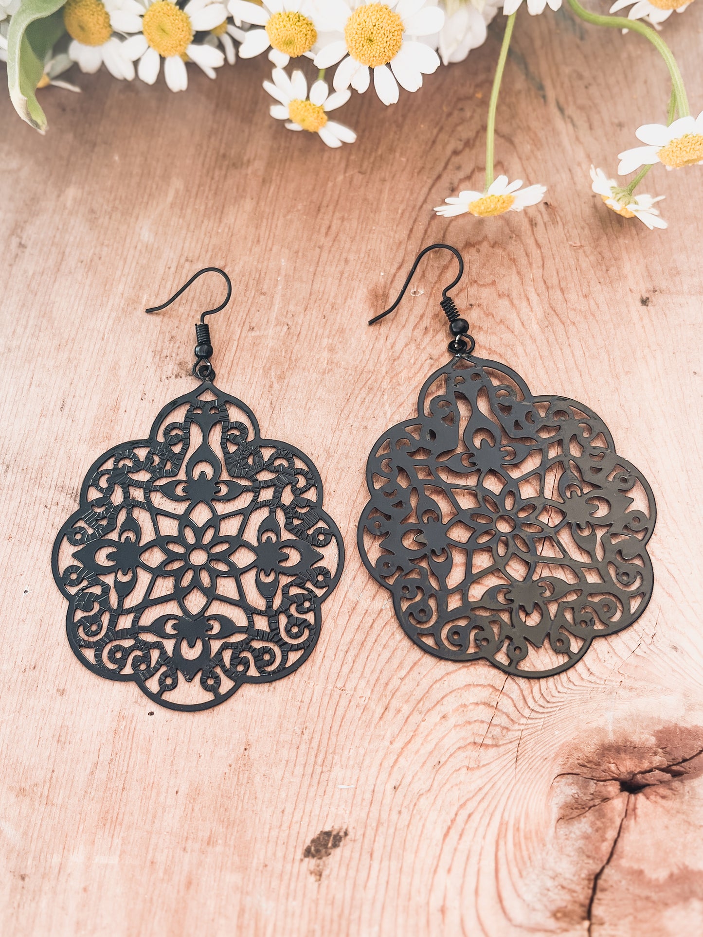 Beautiful Black Ornate Drop Earrings