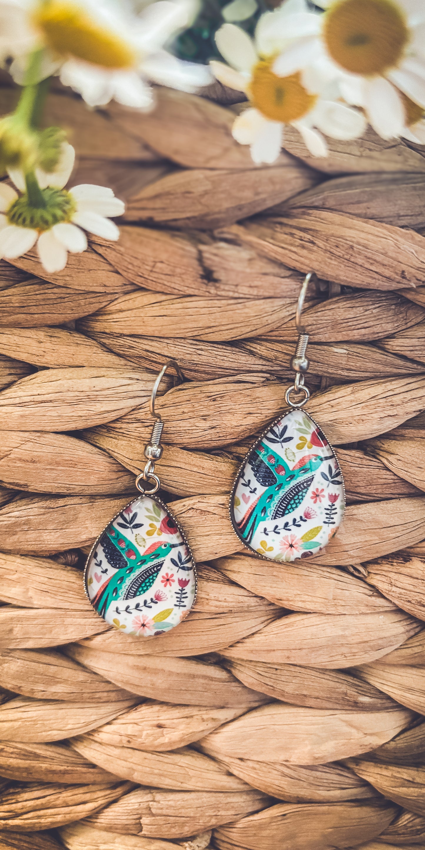 Beautiful Glass Like Folk Bird Earrings