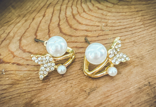 Beautiful Butterfly Pearl Huggie Earrings