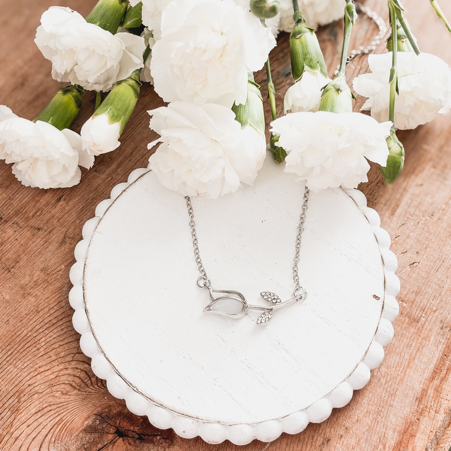 Beautiful Silver and Smokey Stone Tulip Necklace