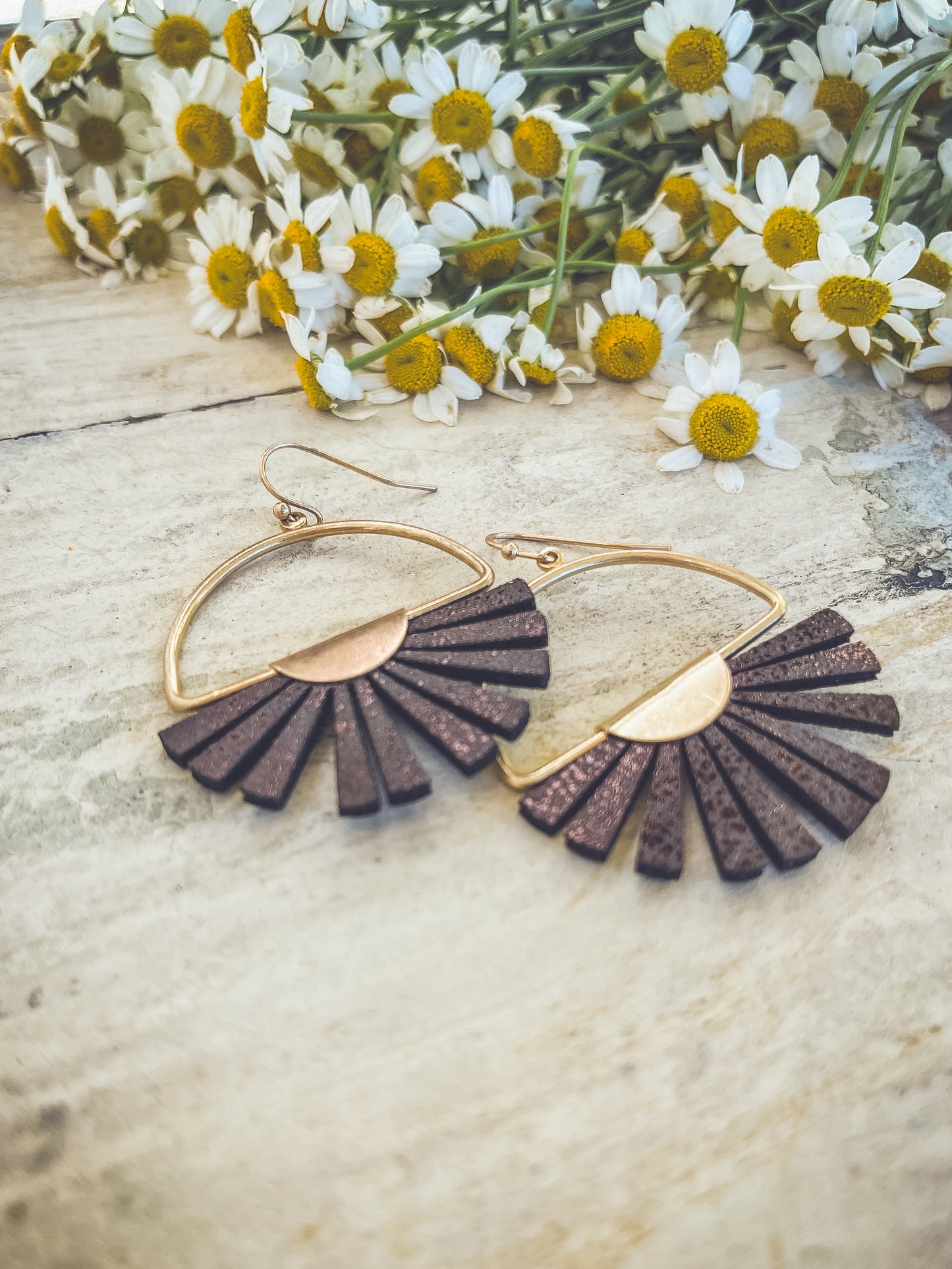 Beautiful Leather Sun Burst Earrings