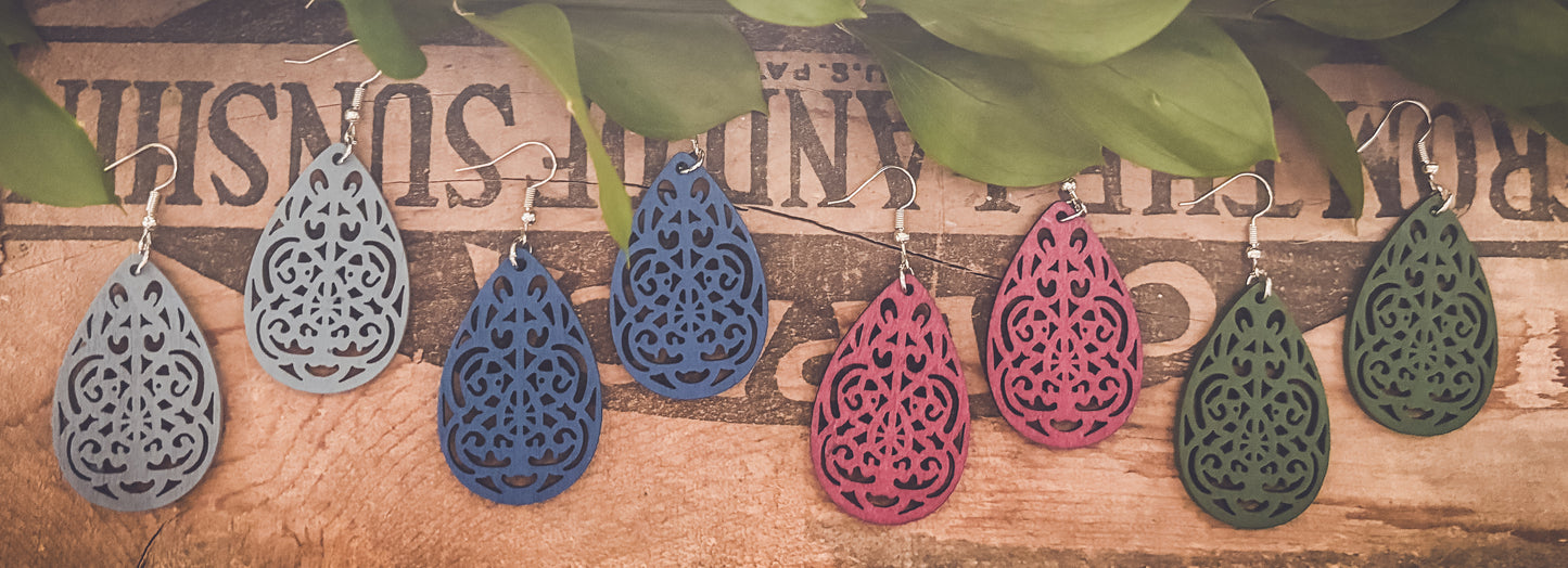 Set of Four Beautiful Carved Wood Earrings