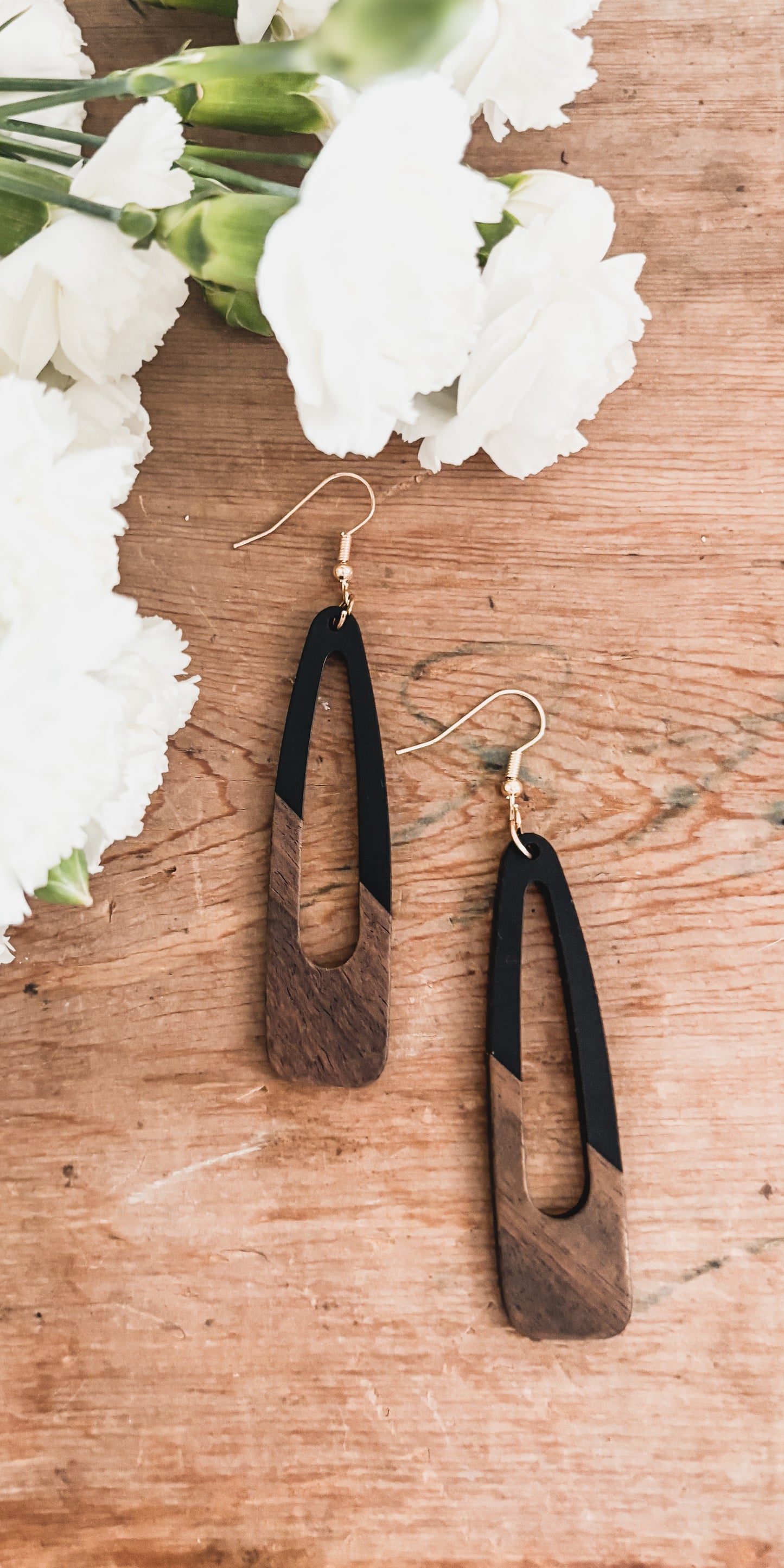 Beautiful Black Wood and Resin Earrings