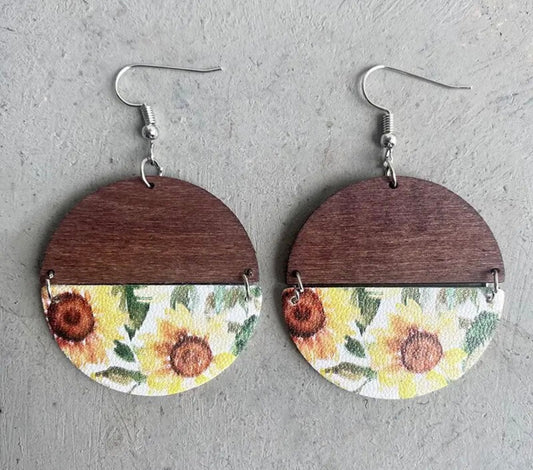 Beautiful Wood Sunflower Earrings