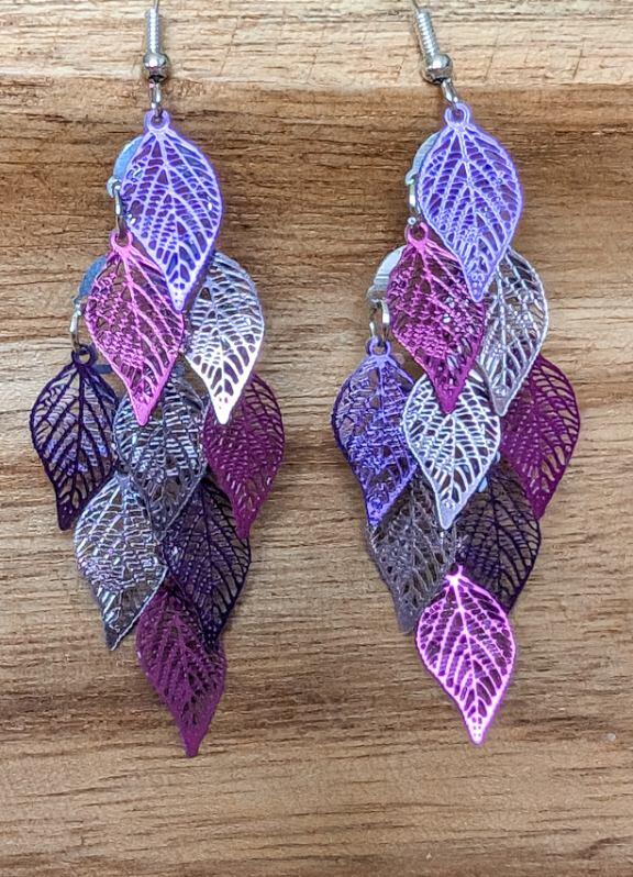 Beautiful Purple Leaf Chandelier Earrings