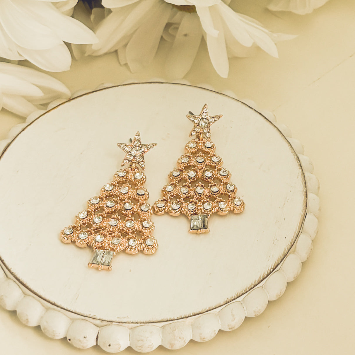 Beautiful Gold and Crystal Christmas Tree Earrings