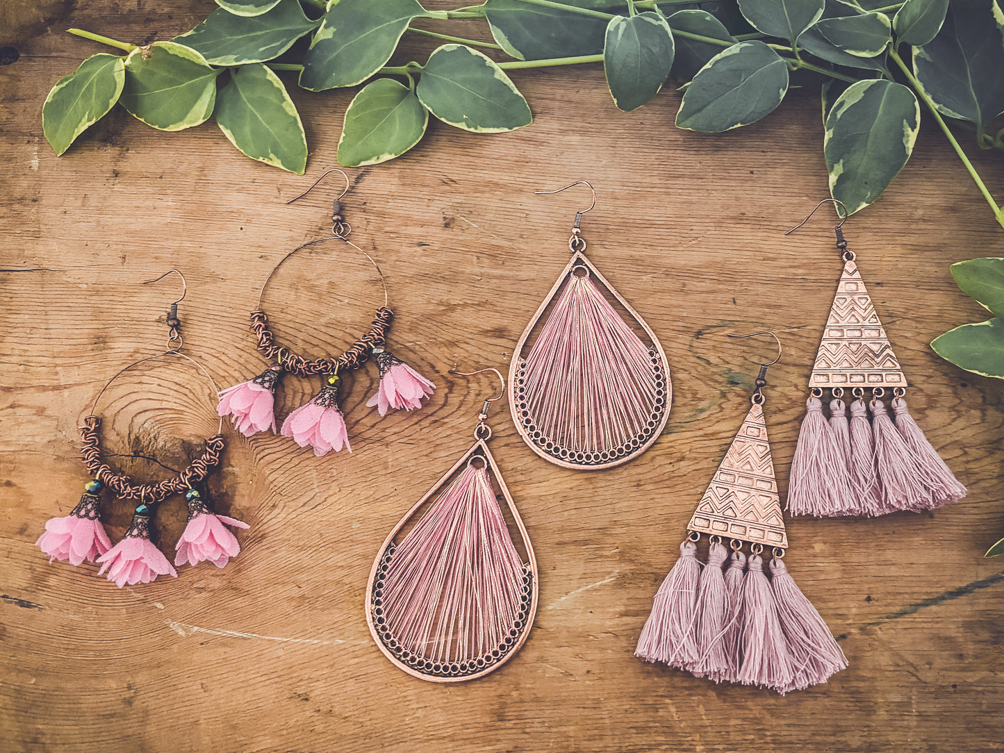 Beautiful Pink Boho Earrings Set