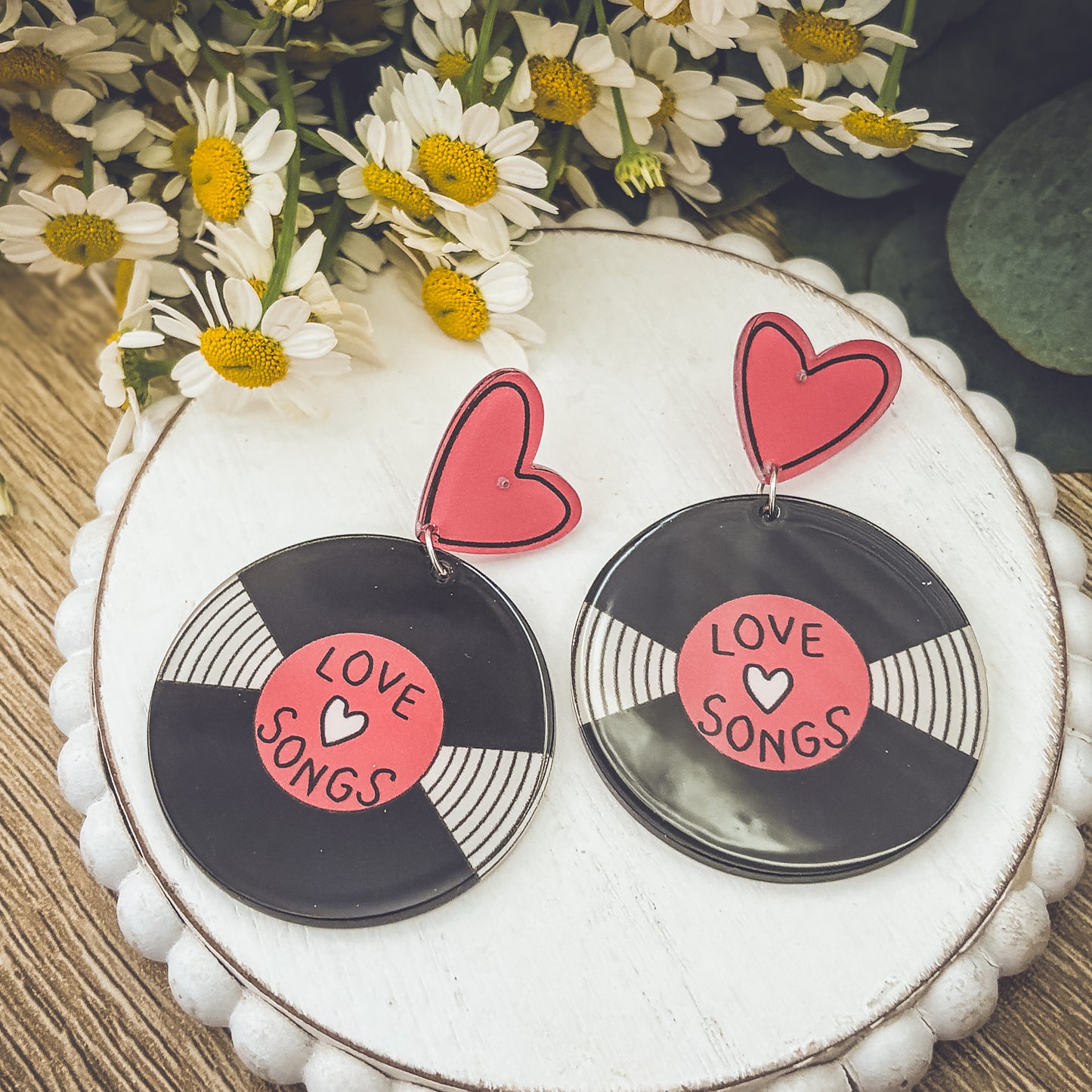 Lovely Large Record Love Song Earrings