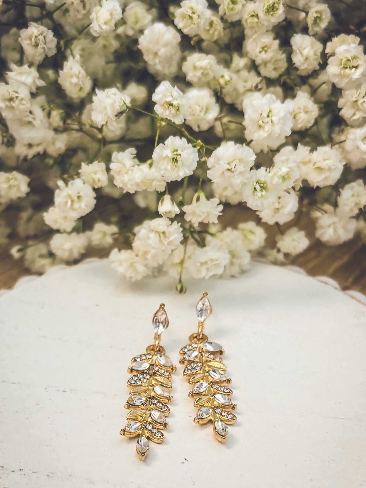 Beautiful Crystal and Gold Drop Leaf Earrings