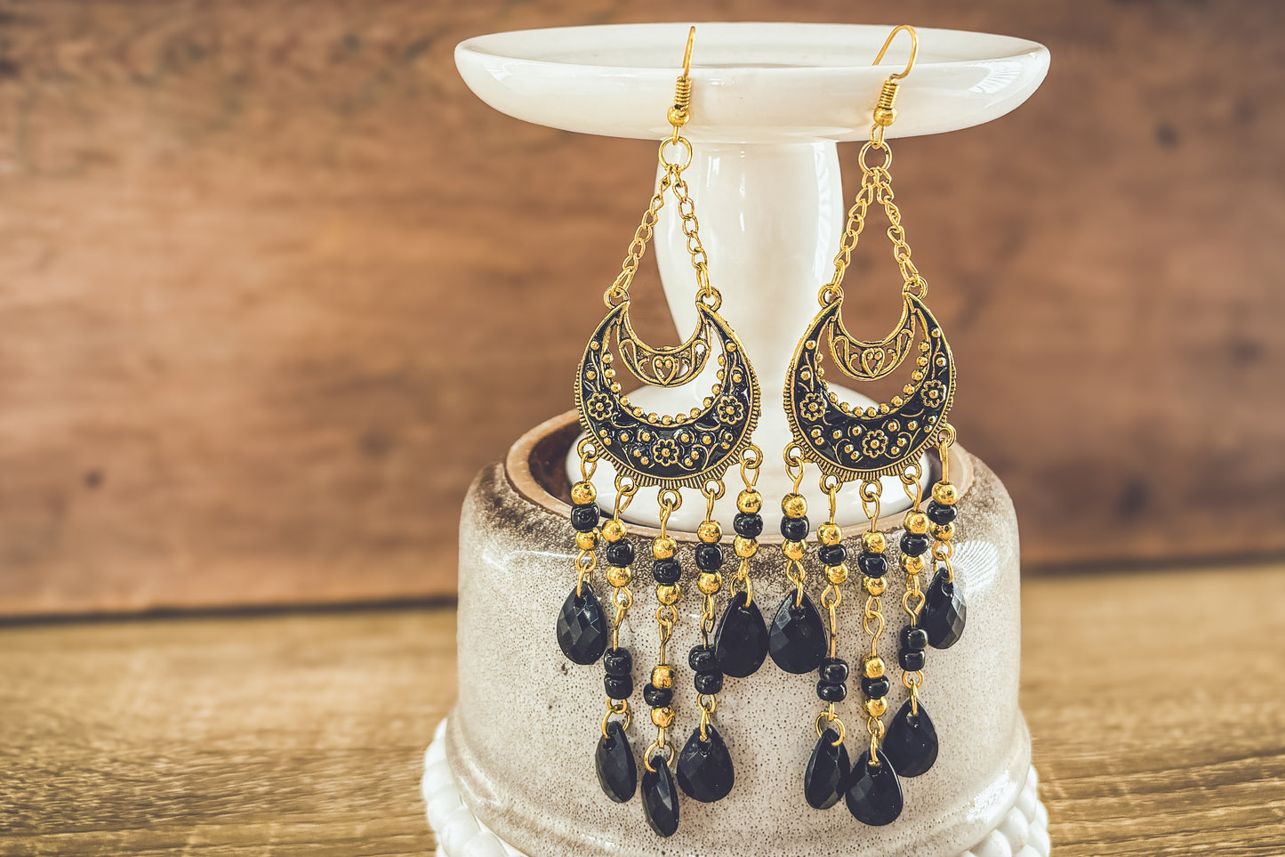 Beautiful Black Boho Chandelier Earrings