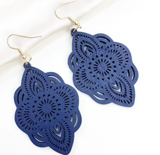 Beautiful Dark Blue Wood Earrings