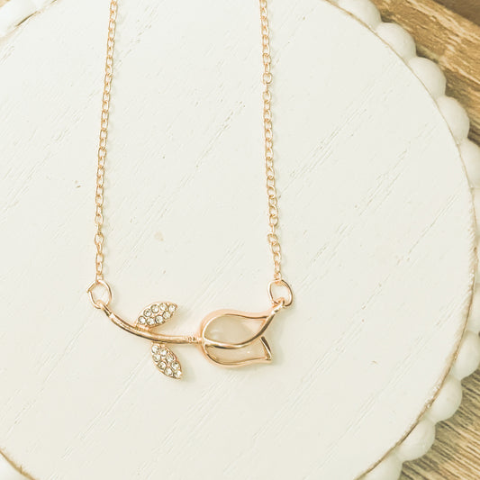 Beautiful Gold and Smokey Stone Tulip Necklace