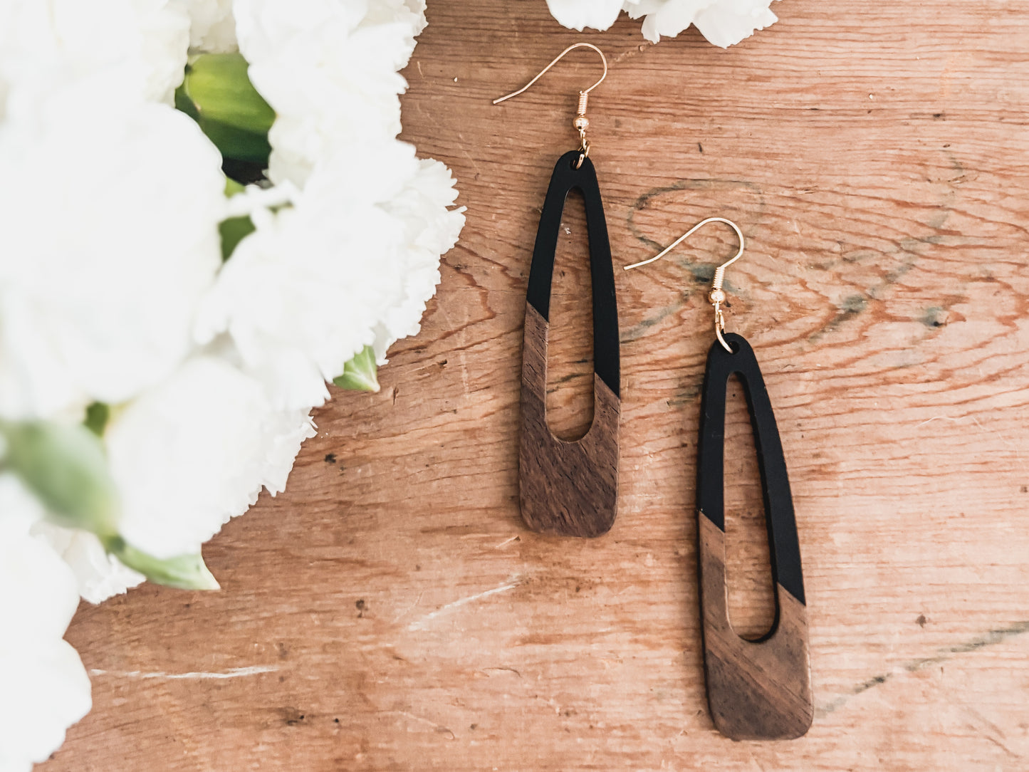 Beautiful Black Wood and Resin Earrings