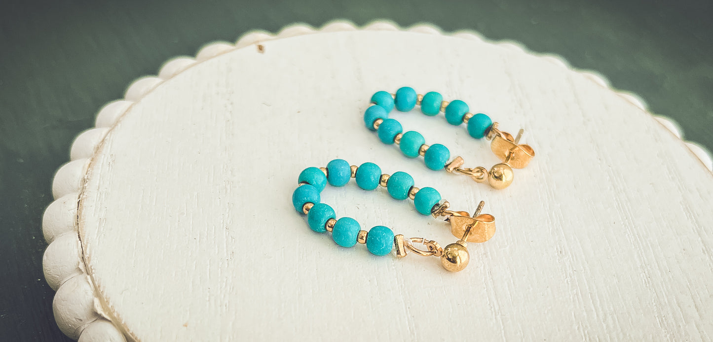 Beautiful Turquoise Huggie Hoops