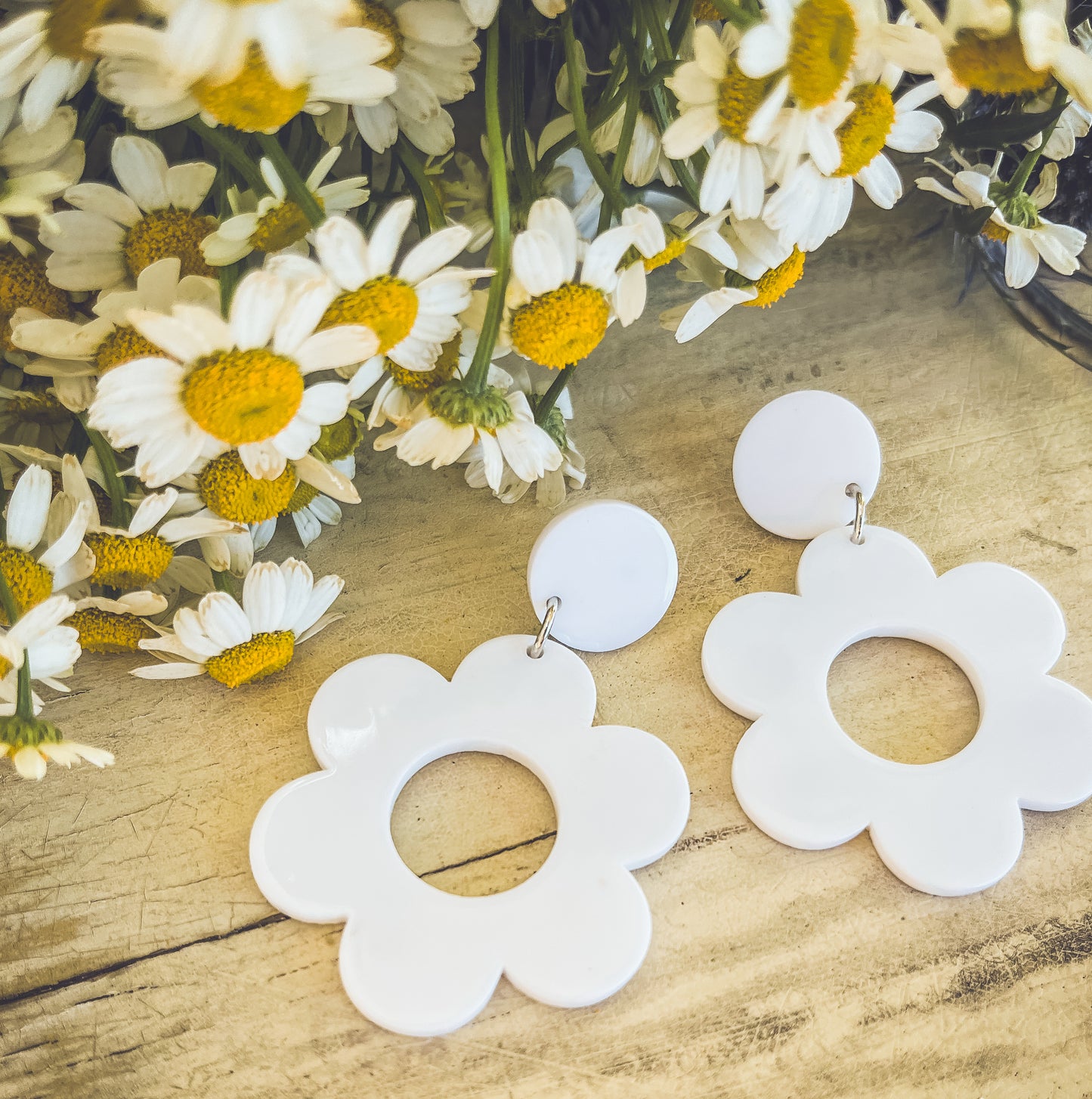 Beautiful Acrylic White Flower Earrings