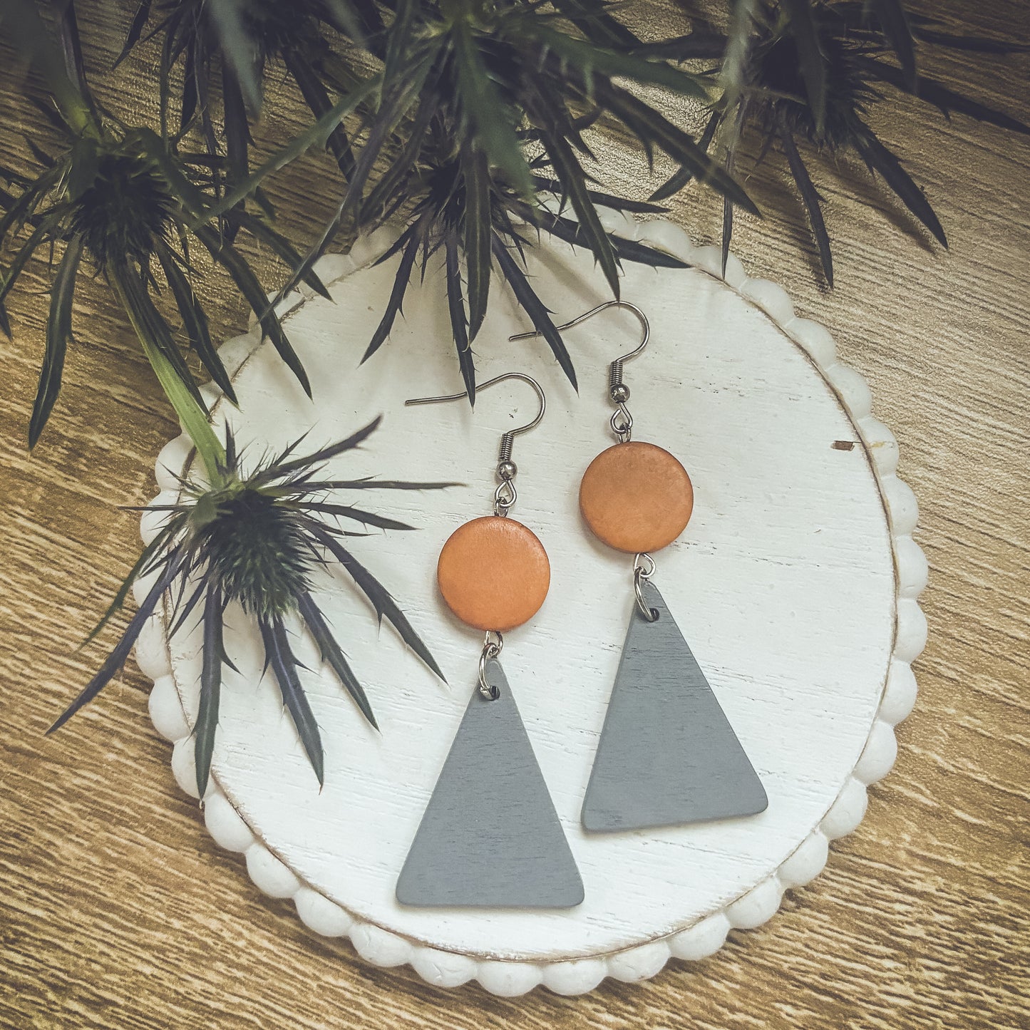 Beautiful Boho Triangle Wooden Drop Earrings