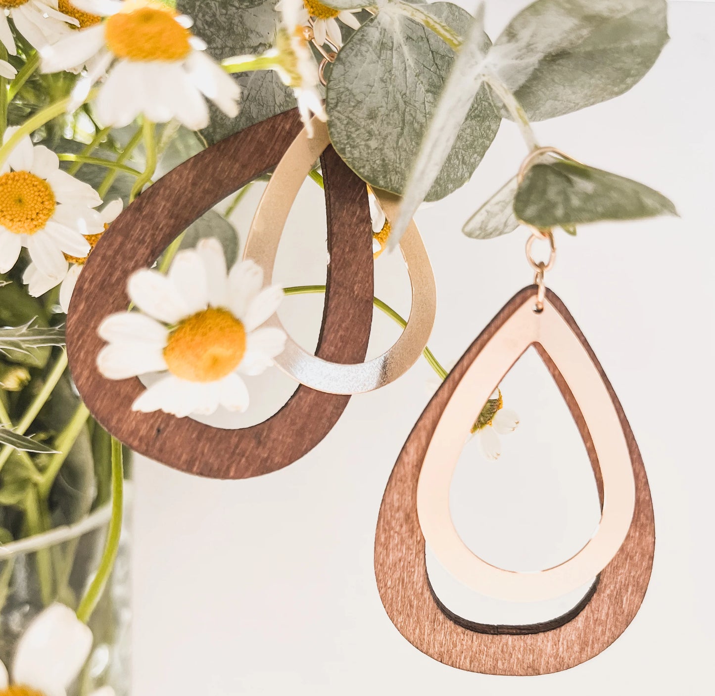 Beautiful Wood and Gold Drop Earrings