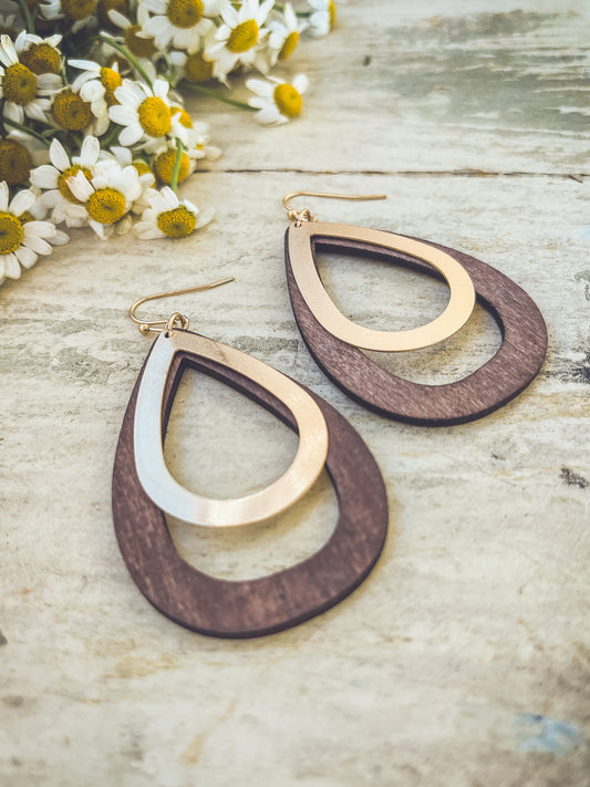 Beautiful Wood and Gold Drop Earrings