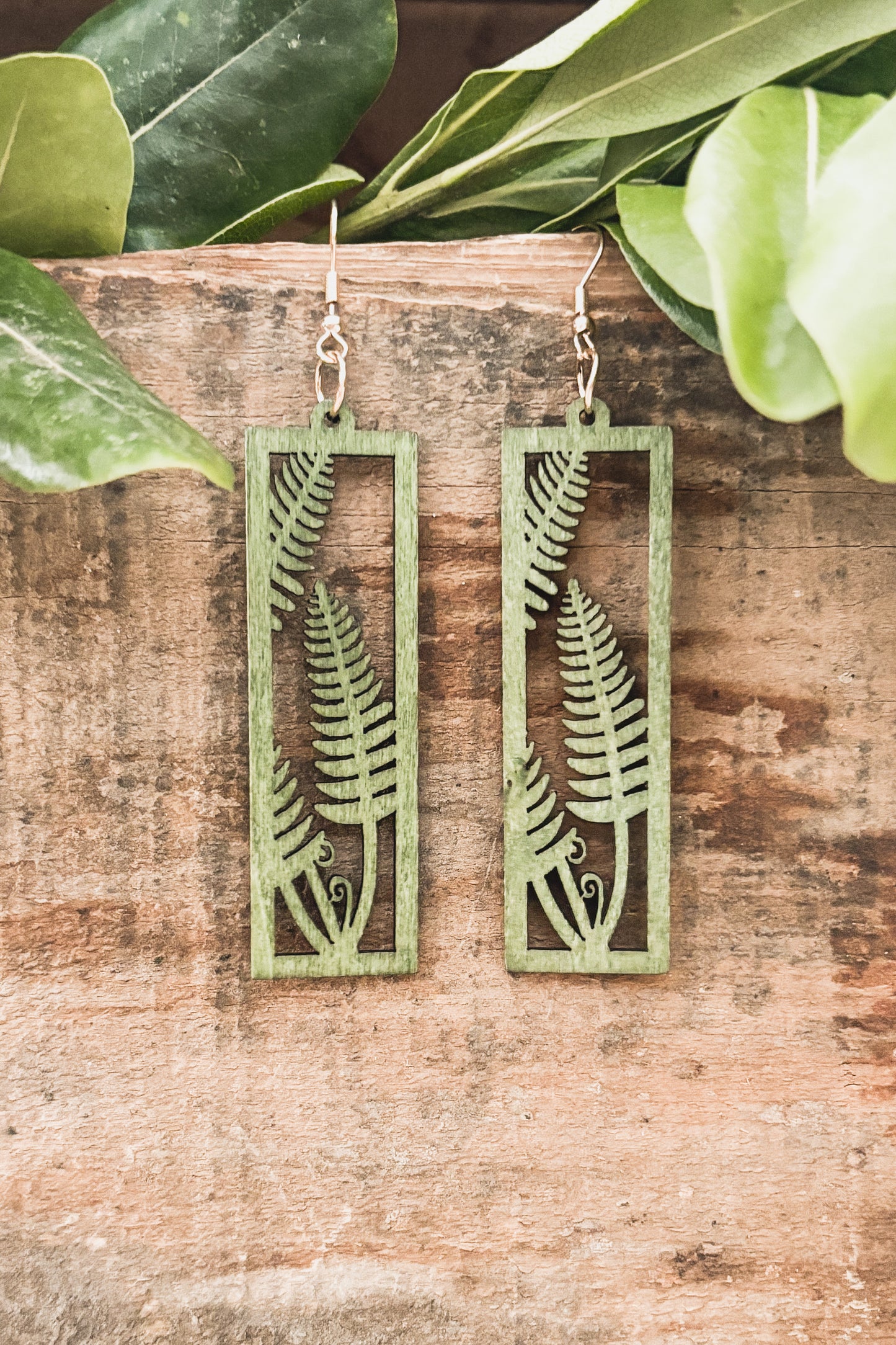 Beautiful Green Wood Foliage Earrings