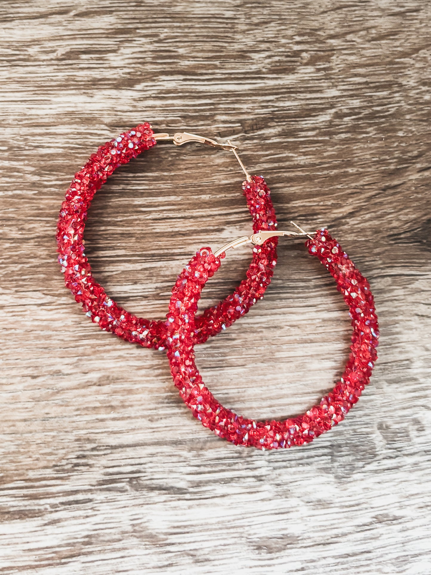 Beautiful Red Glitter Hoop Earrings