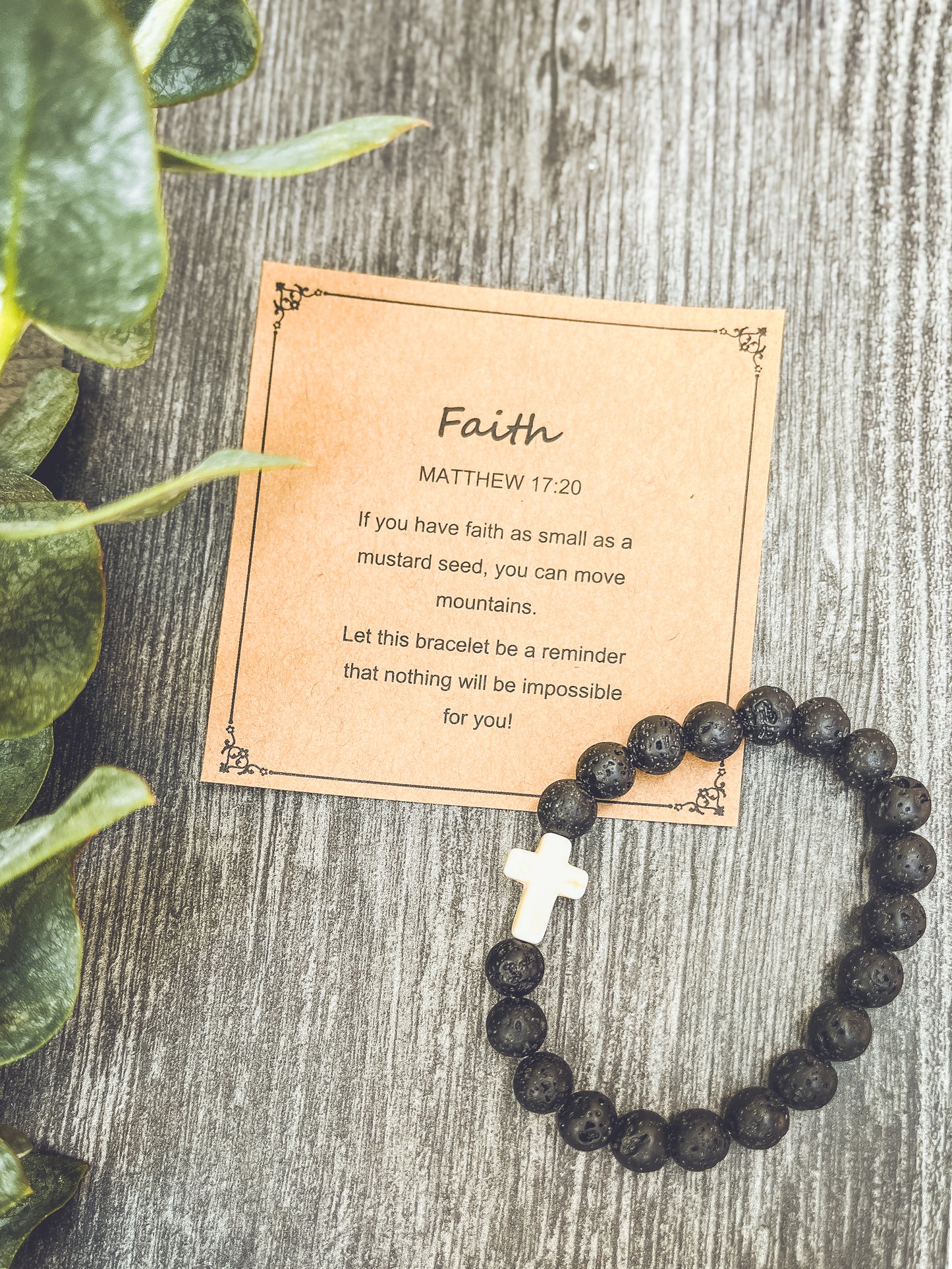 Beautiful Black Lava Rock Faith Bracelet