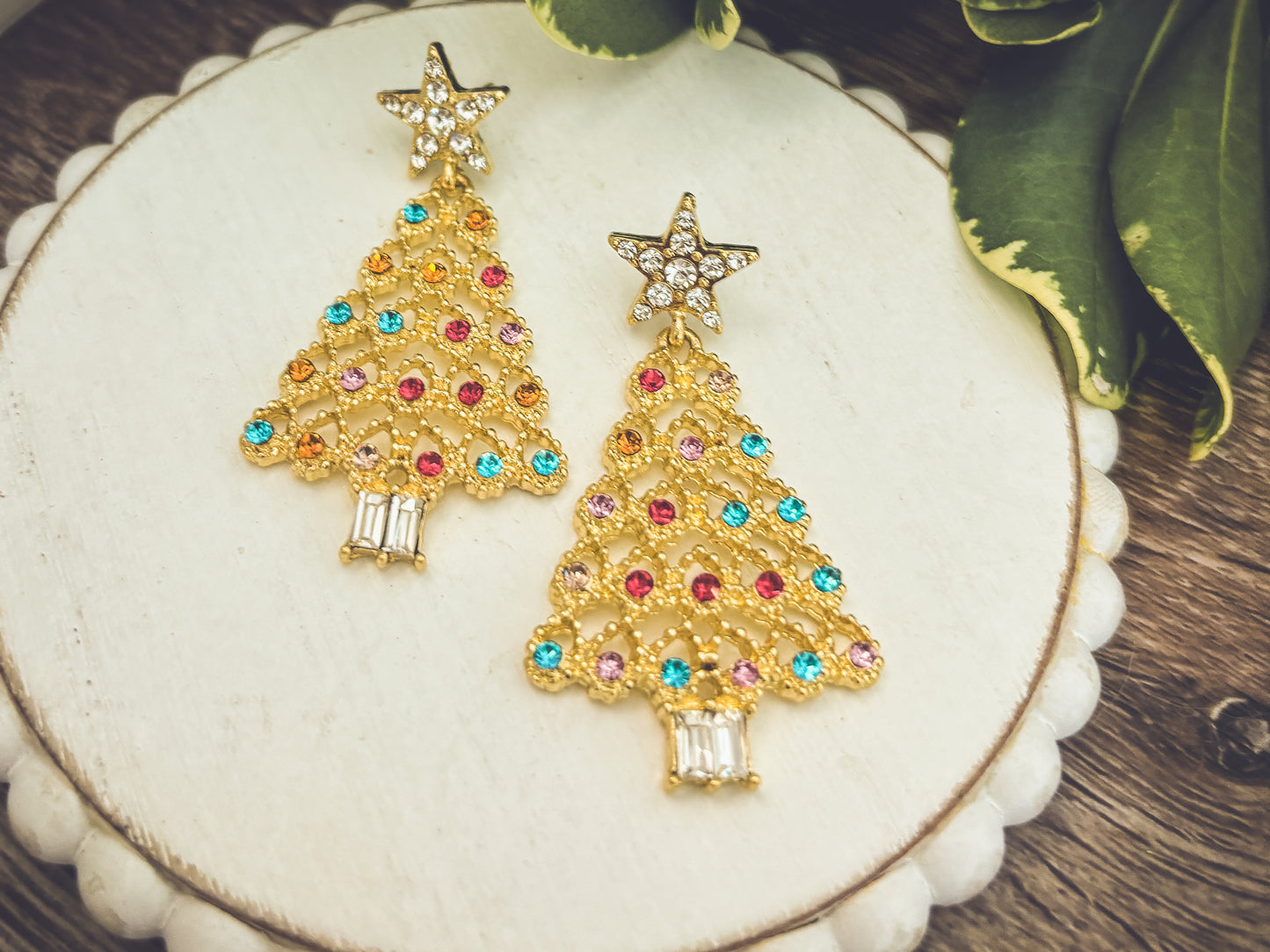 Beautiful Gold and Crystal Christmas Tree Earrings