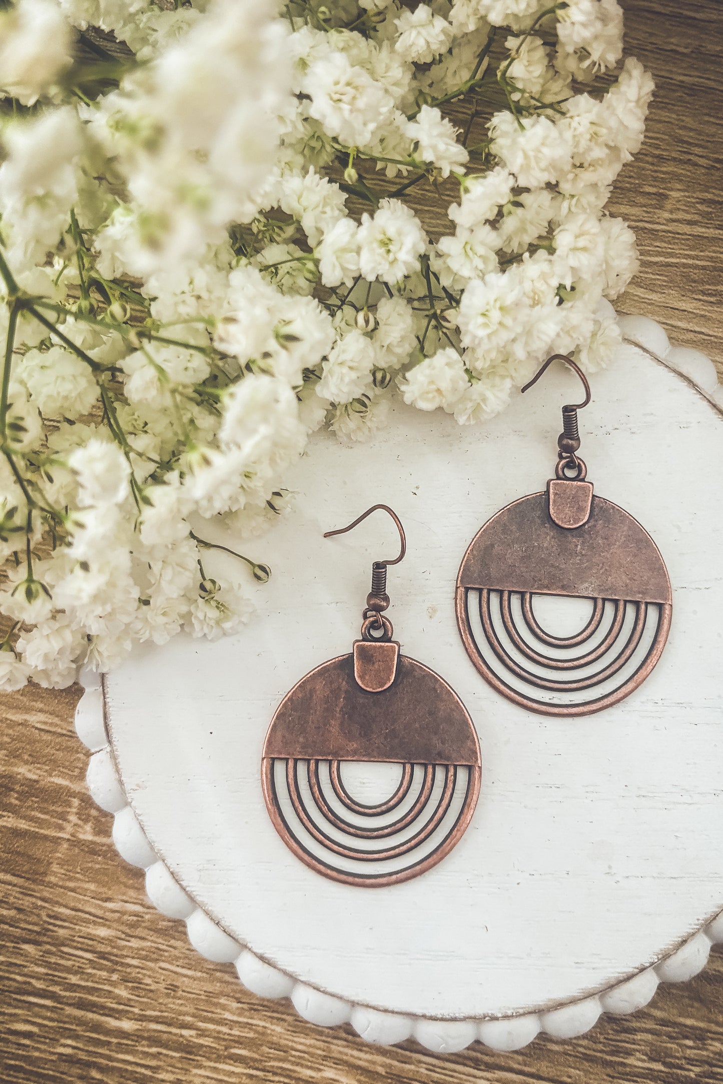 Boho Copper Round Earrings