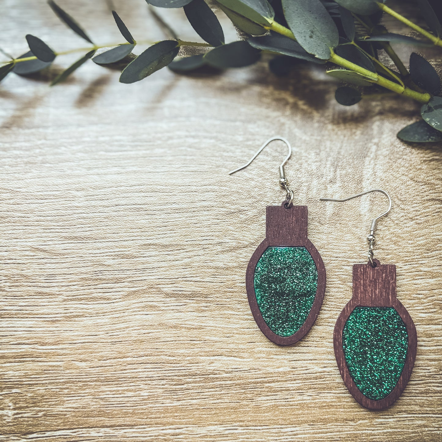 Beautiful Wood Christmas Bulb Earrings