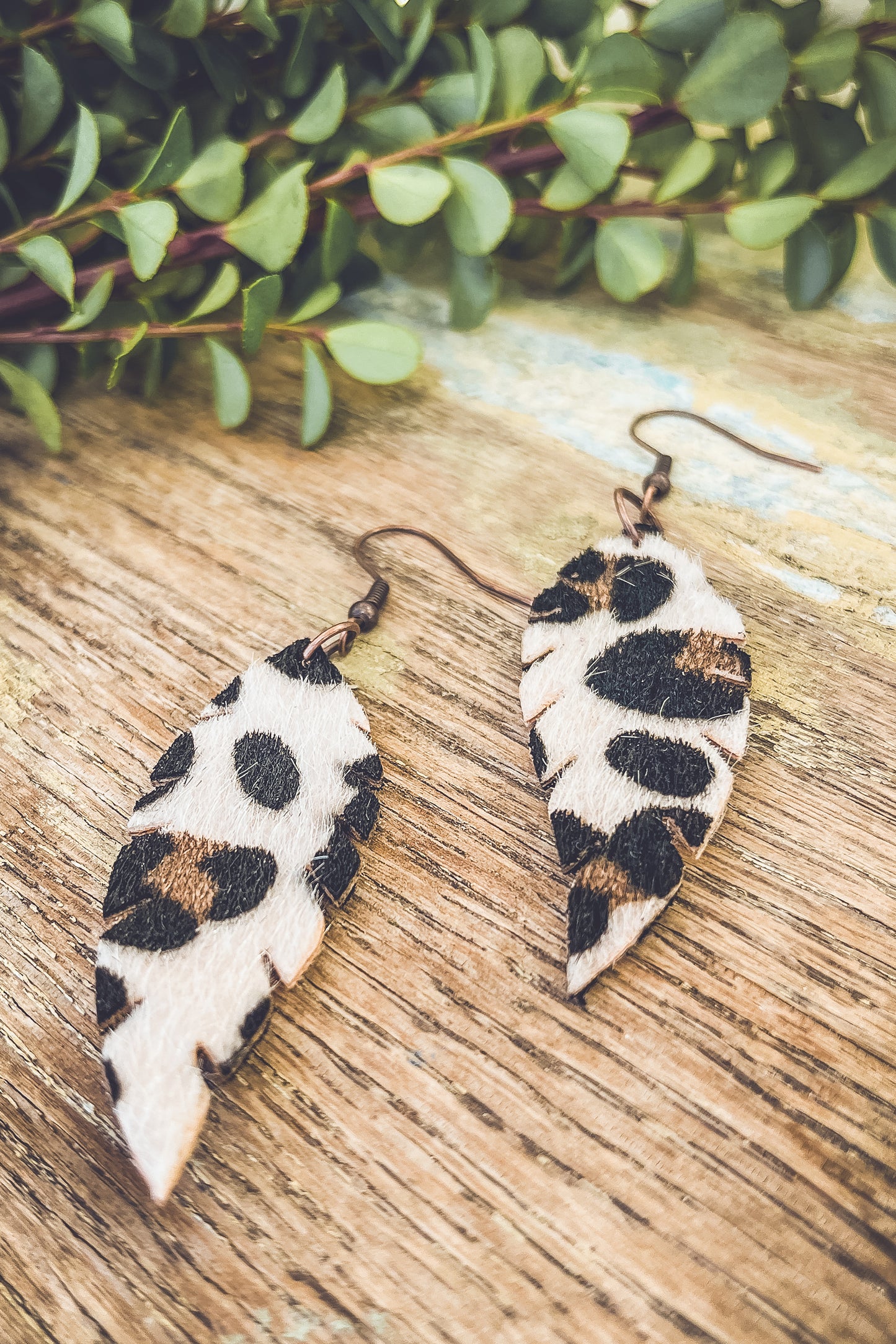 Beautiful Leopard Feather Drop Earrings